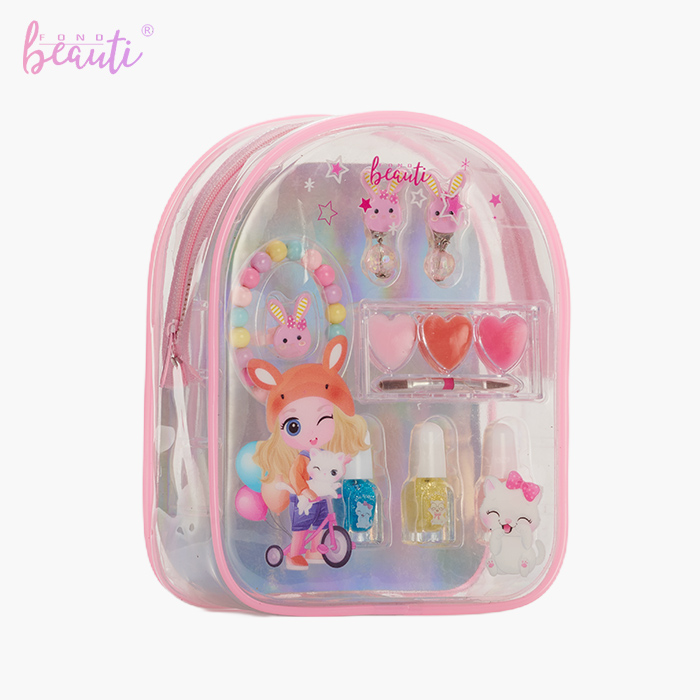Children's small book bag water-based nail polish solid lip gloss bracelet earring set