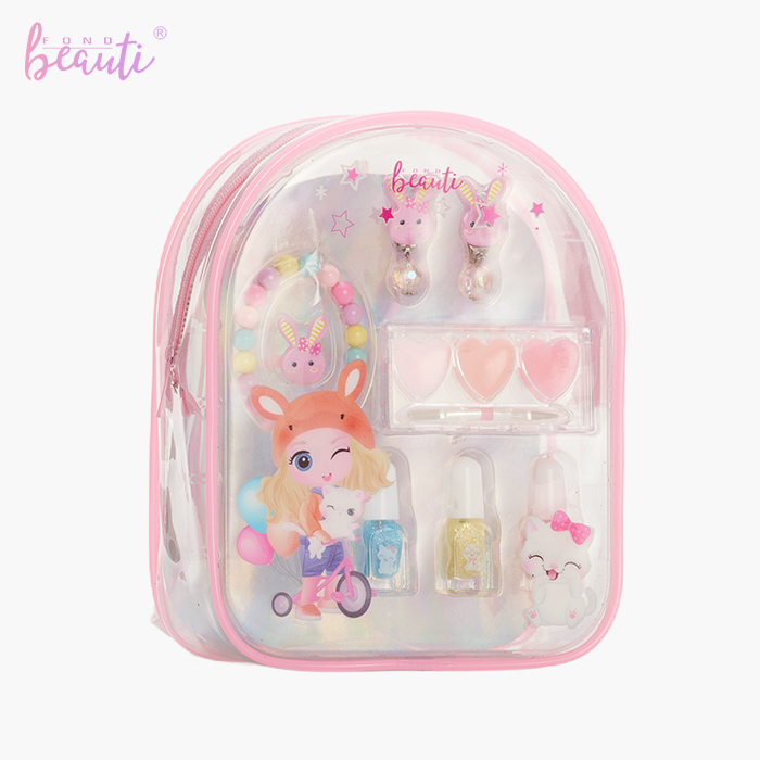 Children's small book bag water-based nail polish solid lip gloss bracelet earring set
