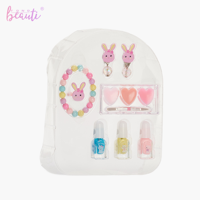 Children's small book bag water-based nail polish solid lip gloss bracelet earring set