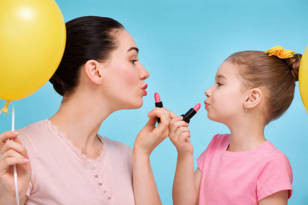 Mother and daughter discussing the appropriate age for kids makeup safety
